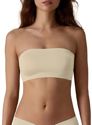 SHARICCA Trägerloser BH Damen Ungepolstert Rutschfestes Silikon Bandeau BH Bequem Nahtlose Tube Top BH Ohne Träger Seamless Bra(Haferflocken-1P03, S-New)
