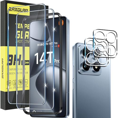 ZAXGLAR Pellicola Vetro Temperato per Xiaomi 14T Pro, 2 Pezzi Pellicola Protettiva e 2 Pezzi Pellicola Fotocamera, con Cornice di Allineamento, Durezza 9H,Anti Graffio, con Cornice di Allineamento
