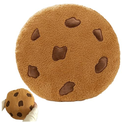 Muzrunq Cookie -Kissen lustige Wurfkissen Schokoladenkeks Keks Plüsch 18 Zoll Weichkomfort Lebensmittel Kissen, runde Wurfkissen für Bodencouchsofa, Stuhl, Schlafzimmerdekoration