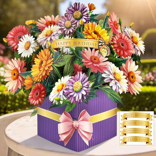Hierein Pop Up Karte Geburtstag, 3D Popup Gänseblümchen Geburtstagskarte Frau, Geburtstagskarte mit Blumen für Mama Ehefrau Schwester Tochter Beste Freundin, Geburtstagskarte Pop Up