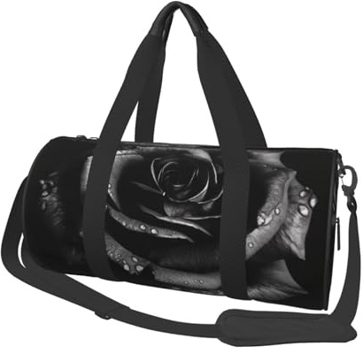 Sac de voyage en toile imprimée rose noire – Sac de sport avec grande capacité pour week-end d'affaires voyage, Noir , Taille unique