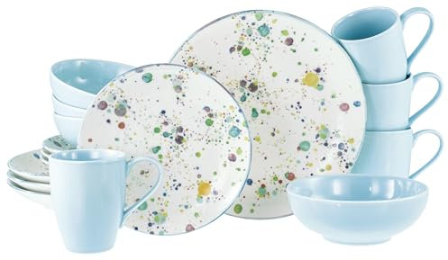 CreaTable, 24256, Serie Candy Drops, 16-teiliges Geschirrset für 4 Personen, Kombiservice aus Steinzeug, spülmaschinen- und mikrowellengeeignet, Qualitätsproduktion