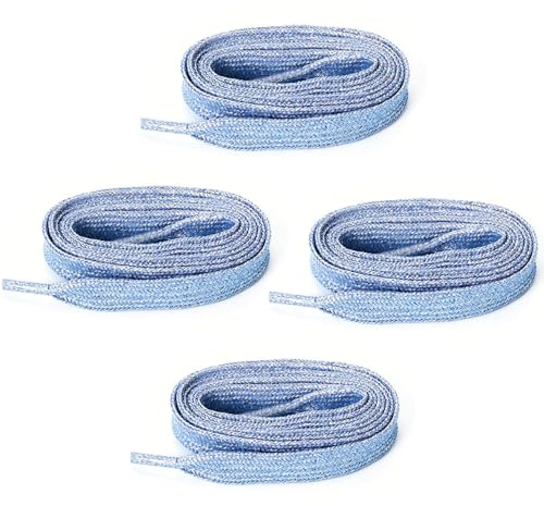 Leliafleury 2 Pairs Glitter Flat Shoelaces 120cm*10mm Metallic Glitter Shoelaces Sparkly Shoe Laces Replacement Shoe Laces for Sneakers Skate Boots Sport