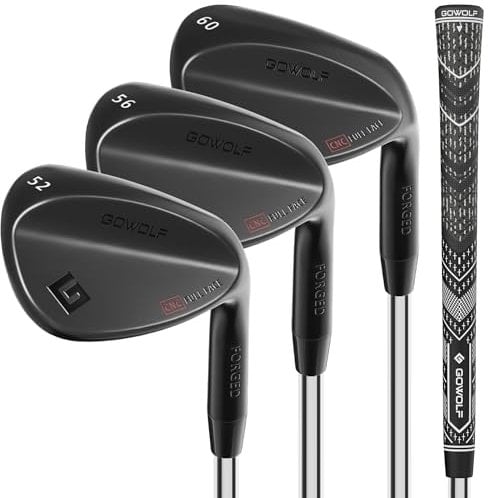 Gowolf Golf Wedges 52, 56, 60 Sets Right Hand, Forged Full Face Golf Wedge Set for Men, Premium Golf Gap Wedge Sand Wedge Lob Wedge Golf Club, Great Golf Gifts - CNC Milled Face for More Spin (Black)