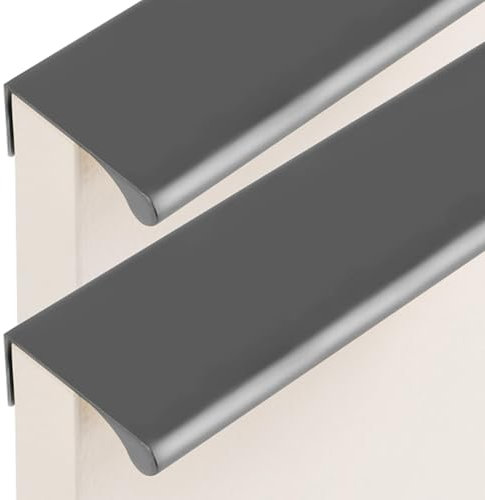 JIALUO0318 Aluminium Alloy Invisible Handles Furniture Pull Concealed Kitchen Cupboard Handles Finger Edge Pull Door Knob Cabinet Handle Drawer Handle 2 Piece (Dark Grey,Hole Pitch 96mm)