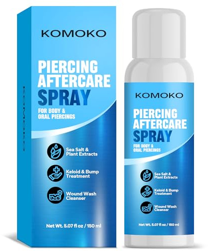 Komoko Piercing Aftercare Spray (5.07 Fl Oz), Saline Spray for Piercings & Ear Piercing Cleaner, Gentle Saline Solution for Piercings, Fast Piercing Bump Solution for Nose, Ears, Belly & More