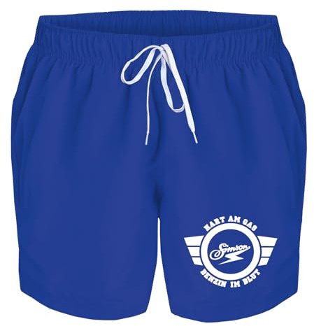 Badehose Herren Simson hart am Gas Benzin im Blut Badeshorts Bedruckt Männer Schwimmhose Beach Shorts Swim Shorts Men, Größe:L, Farbe:Royalblau