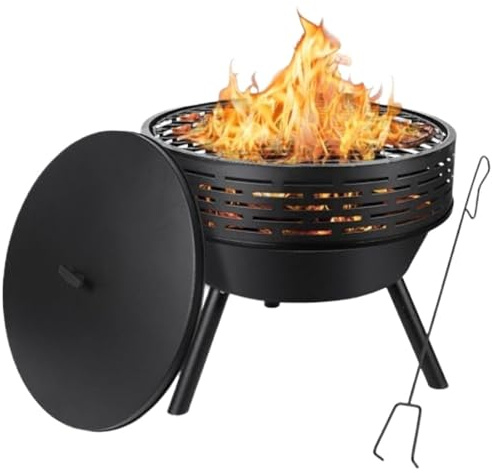 Brasero Exterieur Foyer extérieur 3 en 1 avec Couvercle Grill, Table de feu Fonte, brasero Robuste for terrasse et Patio