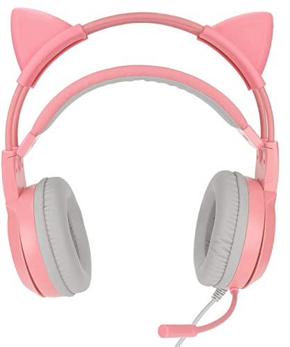 EIMSOAH Cat-Ear-Surround-Sound-Gaming-Headset mit Geräuschunterdrückendem Mikrofon für, One, PC, USB + 3,5-mm-Stecker für Gamer-Mädchen, Weiches Kunstledermaterial (Rosa)