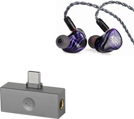 Linsoul Kiwi Ears Quartet 2DD+2BA Hybrid In-Ear Monitor, HiFi Earphones+Kiwi Ears Allegro Mini Portable IEM DAC, In Ear Monitor Amplifier, USB C to 3.5/4.4mm Output (Titanium)