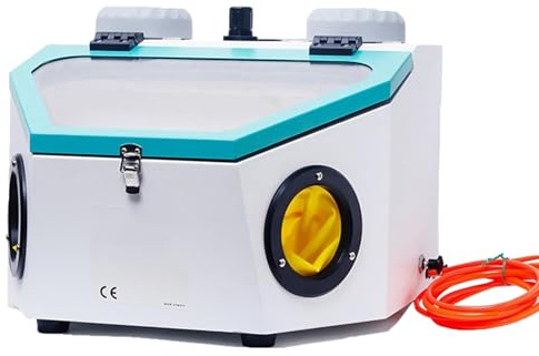 Dry Sandblasting Machine - Heavy Duty Fine Blast Machine with Dust Box, Big Viewing Window, 8W LED Light, Light & Foot Switch, Double Pen for Surface Treatment