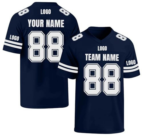 Generisch Personalisiert American Football Trikot Herren mit V-Ausschnitt | Personalisierte Rugby T Shirts mit Name Nummer Personalisierte Spieltrikots für Kinder Erwachsene XS -3XL