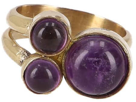 GURU SHOP Goldfarbener Ring, Modeschmuck aus Messing mit Amethyststein | Elegantes Design, ideal für besondere Anlässe, stilvoller Blickfang, perfektes Accessoire für modebewusste Frauen.