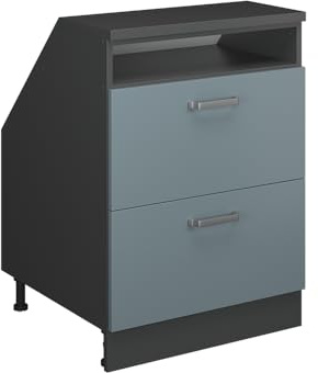 Vicco Küchenschrank für Dachschrägen R-Line, Blau-Grau, 60 cm mit 2 Schubladen, Schrankkorpus 60 cm Tiefe, zur freien Kombination innerhalb modularer Küchensysteme