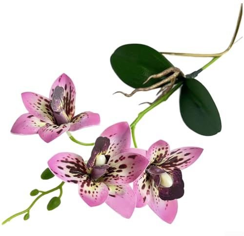 Orchidea artificiale Cymbidium, 1 pezzo 39 cm, fiori finti realistici in plastica morbida, design a lunga durata, non sbiadisce, elegante decorazione per la casa e matrimoni (pois neri)