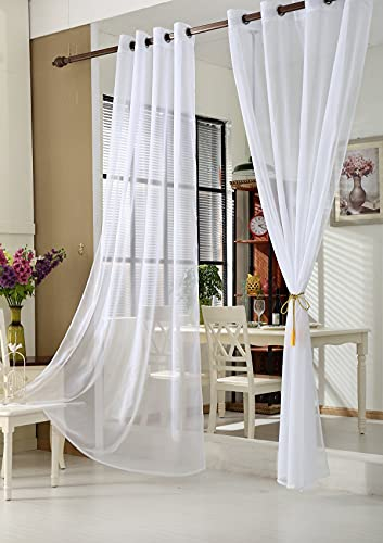 WOLTU Vorhänge Gardinen mit Ösen 2er Set Transparente Stores Gardinen aus Voile Durchsichtige Ösenvorhänge Fensterschal für Wohnzimmer Schlafzimmer Kinderzimmer 140x175 cm, Weiß