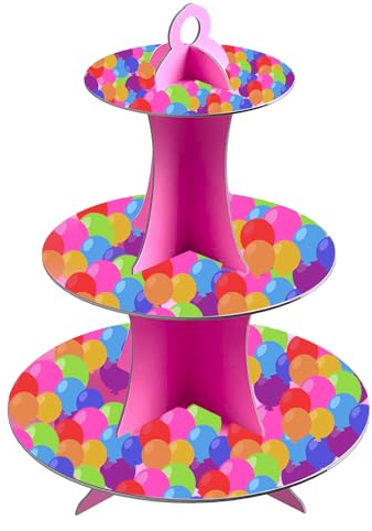 AEX 3 Tier Cake Stand Cardboard Cupcake Stands [Balloons Multicolor]