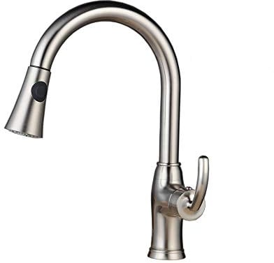 360°drehbar Niederdruck Spültisch Armatur Wasserhahn mit ausziehbar 2 Strahlarten | Einhebel-Küchenarmatur | gebürsteter Edelstahl