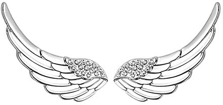 Zolkamery Damen Ohrringe 925 Sterling Silber Engelsflügel Ear Cuff Ohrklemmen mit Weiß Rund Zirkonia Allergenfrei Ohrschmuck Kommt mit Geschenk-Box für Mutter Frau Freundin zum Geburtstag