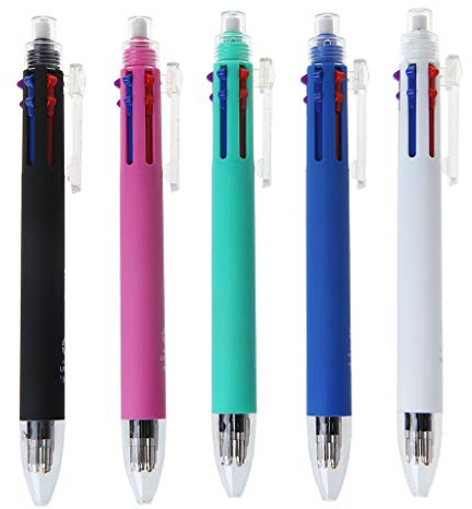 Folewr-8 Multifunktionaler 6-in-1-Kugelschreiber und mechanischer Bleistift, einziehbar, für Lernen und Büro, zufällige Farbe