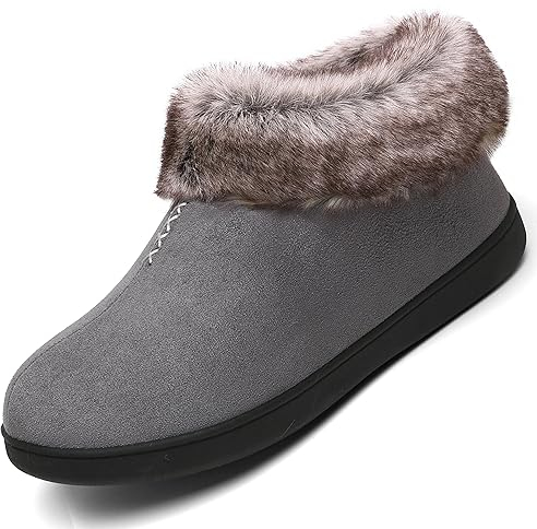 Mishansha Mujer Zapatos Casa para Interior Comodos Zapatillas De Casa para Mujer Felpa Pantuflas Calentar Invierno Antideslizantes, Gris 39