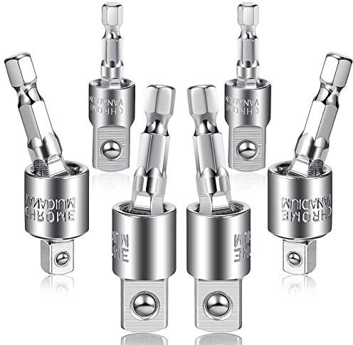 6 Pieces Power Drill Sockets Adapter Set Impact Driver Adapter 360 Degree Rotatable Hex Shank Impact Driver Socket Adapter Socket to Drill Adapter 1/4 Inch 3/8 Inch 1/2 Inch