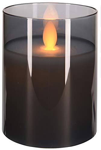 MIK funshopping LED-Kerze aus Wachs im Glasbehälter, flammenlos, realistisch flackernd, batteriebetrieben. (Höhe 10 x Ø 7,5 cm, grau)