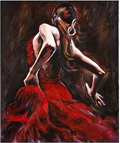 GKZJ Poster Artworks Spanische Flamenco Tänzerin Kleid Rote Ölgemälde Für Wohnzimmer Wand Handgemalte Leinwand Kunst 60x80cm ohne Rahmen