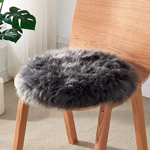 HC&WT Rundes Natürliches Schaffell Sitzkissen, Niedliche Pelzige Reine Wolle Stuhlkissen Luxus Rutschfestes Schafsleder Autositzpolster Sitzauflage Fahrkomfort (K,Durchmesser 40 cm)