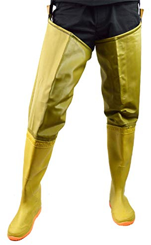 QTDZ Trampolieri Caccia Pesca Alti 80 Cm Bootfoot, Stivali sopra Il Ginocchio in PVC/Nylon Stivali Impermeabili Leggeri E Multifunzionali Scarpe da Acqua Antiscivolo per Uomo E Donna,Giallo,40 EU