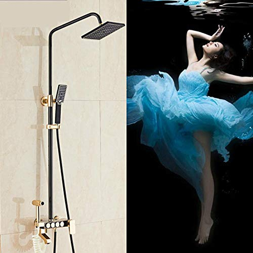 Wieoc Luxury Bathroom Bathtub Shower Rail Mixer Faucet Set Vintage Gold Black Space Aluminum Shower Faucet Mixer Set Hand Spray