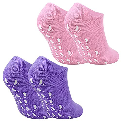 2 Paia Calzini Idratante, Calze idratanti, Calze Morbide di gel idratanti, Fodera di Gel con Oli Essenziali e Vitamine, Calze di Gel per Riparare Ammorbidire（Viola e Rosa）