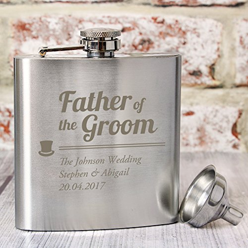 Personalised Father of The Groom Tophat Motif Hip Flask