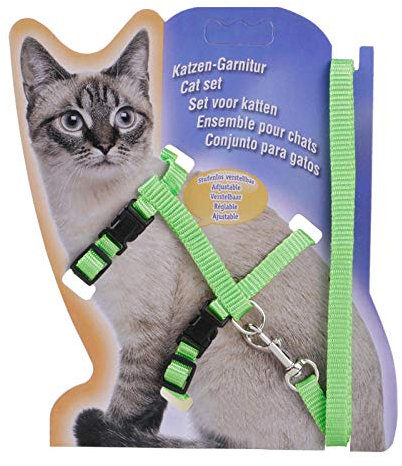 Zuggeschirr mit hängendem Hals Katzenhalsband verstellbares Hundehalsband Nylon Katzenschlinge und Leine Set Heimtierbedarf Zubehör-grün