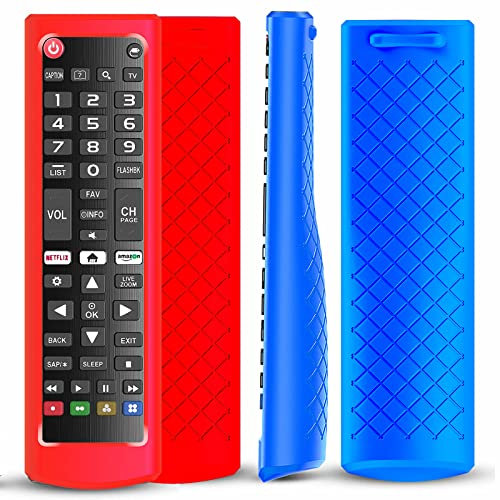 2Pack Case for LG TV Remotes, Remote Cover for LG Smart TV Remote Control AKB75095307 AKB75375604 AKB74915305 Original, Replacement Silicone Skin Sleeve Glow in The Dark Red Blue