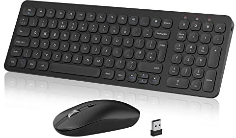 Wireless Keyboard and Mouse, PINKCAT 2.4G QWERTY UK Layout Keyboard and Cordless Silent Mouse Combo with Numeric Keypad Ergonomic Energy Saving for Windows, Computer, Desktop, PC, Laptop (Black)