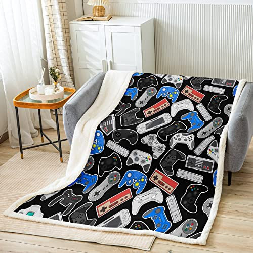 Homewish Jungen Spielen Plüschdecke Videospiele Spieler Plüschdecke Gamepad Spielen Sherpa Decke für Kinder Mädchen Moderne Sci Fi Stil Fleecedecke für Schlafzimmer Wohnzimmer Couch 75 x 100 cm