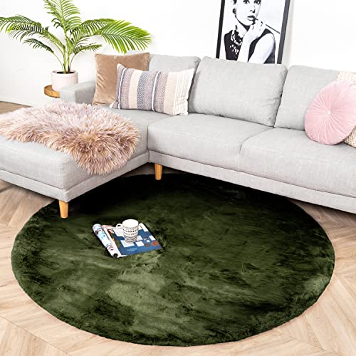 FRAAI | Home & Living Hochflor Teppich Rund - Comfy Supreme Grün - Shaggy, Einfarbig - Modern, Skandinavisch - Wohnzimmer, Esszimmer, Schlafzimmer - Fellteppich - Carpet