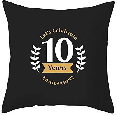 EHOMERY Kissenbezüge Für Gartenmöbel Kissenbezug Set Bunt 10 Jahre Let's Celebrate Jubiläum Seide Zierkissenbezüge Landhausstil Kissenhülle Jugendzimmer Sofa Dekoration Schwarz 18X18 Inches