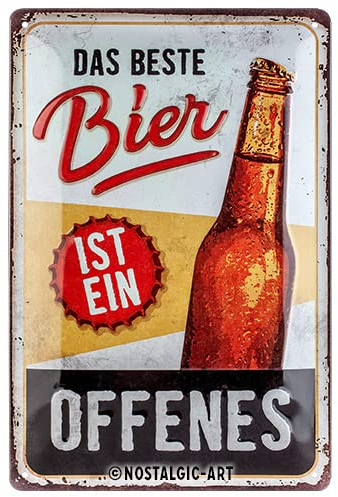 Nostalgic-Art Retro Blechschild, 20 x 30 cm, Das beste Bier ist ein offenes – Geschenk-Idee für Bier-Fans, aus Metall, Vintage Design mit Spruch, Blechschilder Sprüche, Bier-Deko