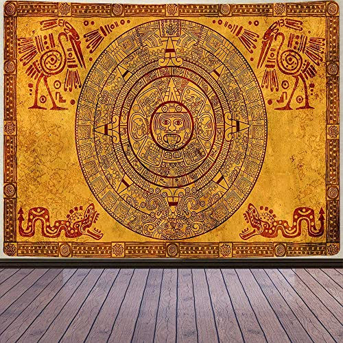Aidatain Maya-Kalender, Wandteppich, Azteken-Kalender, Tapisserie, Wandkunst, Dekor, mystisches antikes Maya-Tier, Wandbild, Muster, Wandteppich, Flanell, Wandbehang für Schlafsaal, Schlafzimmer,