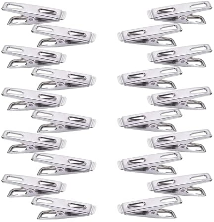 Pinces à Linge, 20 Pcs Pinces à Linge INOX, Pinces à Linge métal, Petites Pinces à Linge, Multifonctionnel Vêtements Pinces, Coupe-Vent et Antirouille, pour Serviettes, Chaussettes, Vêtements