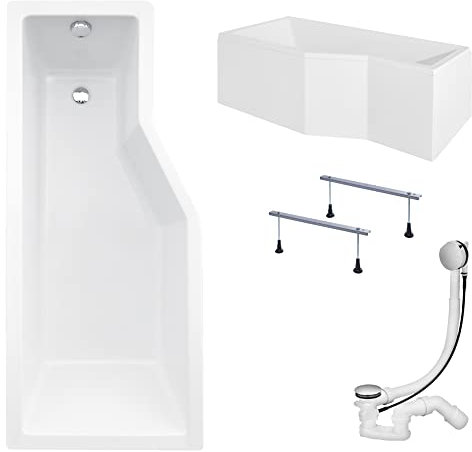 KOLMAN Badewanne INTEGRA Eckbadewanne 170x75 Links mit AcrylSchürze, Ablaufgarnitur und Füßen Komplettset 4in1 Premium Original Acryl Wanne Siphon