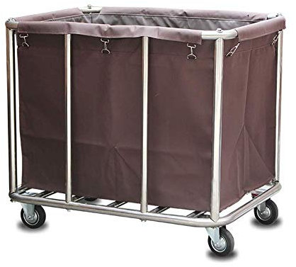 JYCCH Trolleys, Servierwagen für den Haushalt, gewerblicher Hotel-Wäschesortierwagen mit Taschen, Edelstahl-Reinigungswagen, Leinenwagen auf leisen Rädern/Blau/91 * 65 * 80 cm (Braun 91