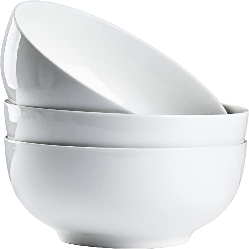 Hesen Lot de 3 grands bols à soupe de 1700 g, grands bols Pho en porcelaine blanc cassé de 20,3 cm