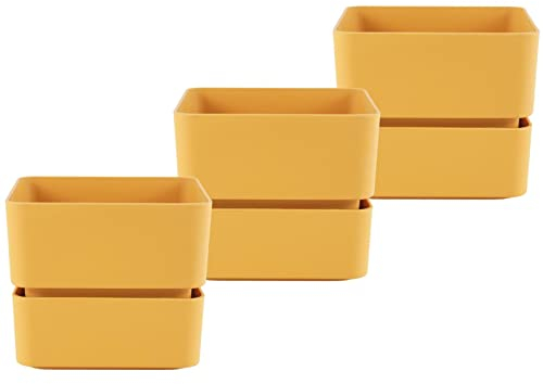 ECOMACETAS FLOWERPOT STORE Maceta Pequeña para Suculentas. Mini Macetas Cuadradas de Plástico con Plato Incluido (3, 12 cm)