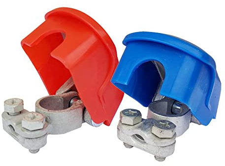 Ampper Brass Heavy Duty Quick Release Top Post Battery Terminal Clamps, Quick Disconnect Battery Terminal Ends with Red and Blue Cover (1 Pair)