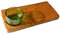 Handmade, eco-friendly reversible Oak serving or chopping board with a glass dish made from a repurposed wine bottle. Great for tapas and antipasti