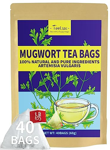 TeeLux Mugwort Tea Bags, 40 Count, Natural Mugwort Leaves, Caffeine Free, Biodegradable Corn Fiber Pyramid Tea Bags