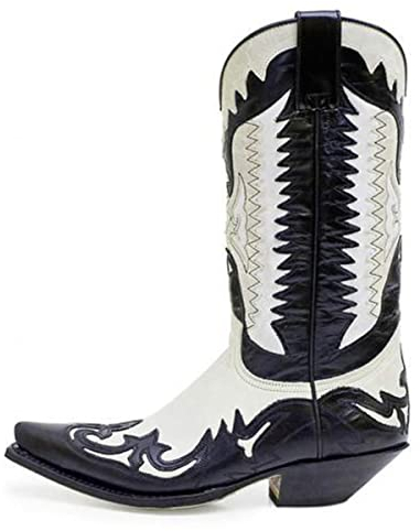 PEKMAR Stivali da Moto da Cowboy Vintage da Uomo, Scarpe da Cavaliere Vintage in Pelle PU Stivali da Moto con Tacco Medio a Punta Stivali Occidentali Casual,Bianca,44